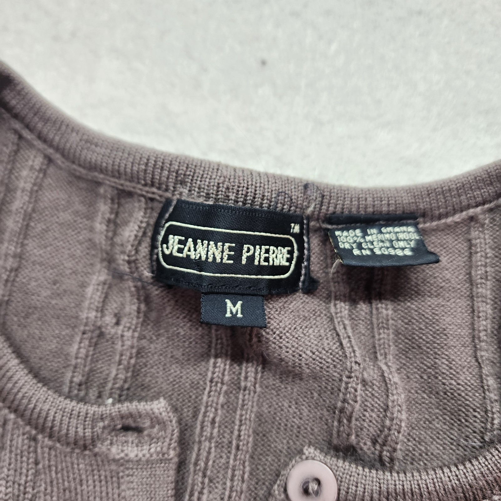 Pierre Cardin Womens Cardigan Medium Brown 100% Merino Wool Button Front Classic