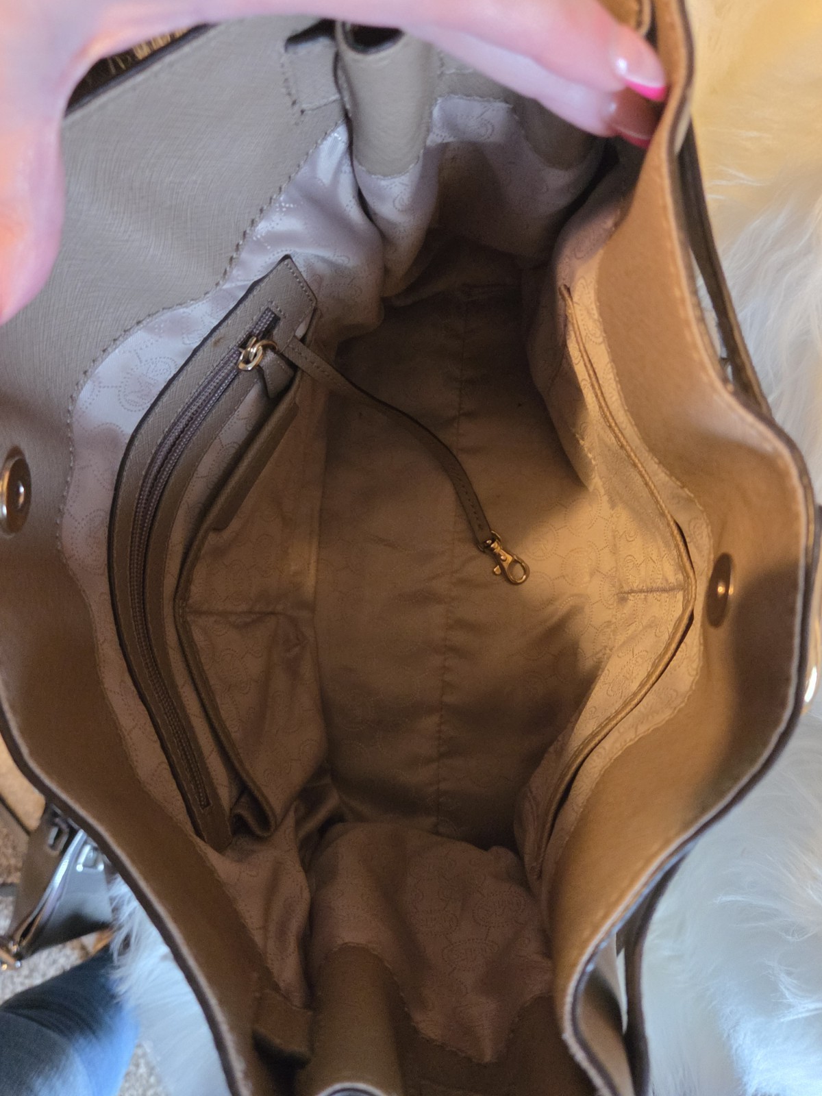 Michael Kors Taupe Satchel Top Handle Bag, Magnetic, Detachable Strap, Gold HW