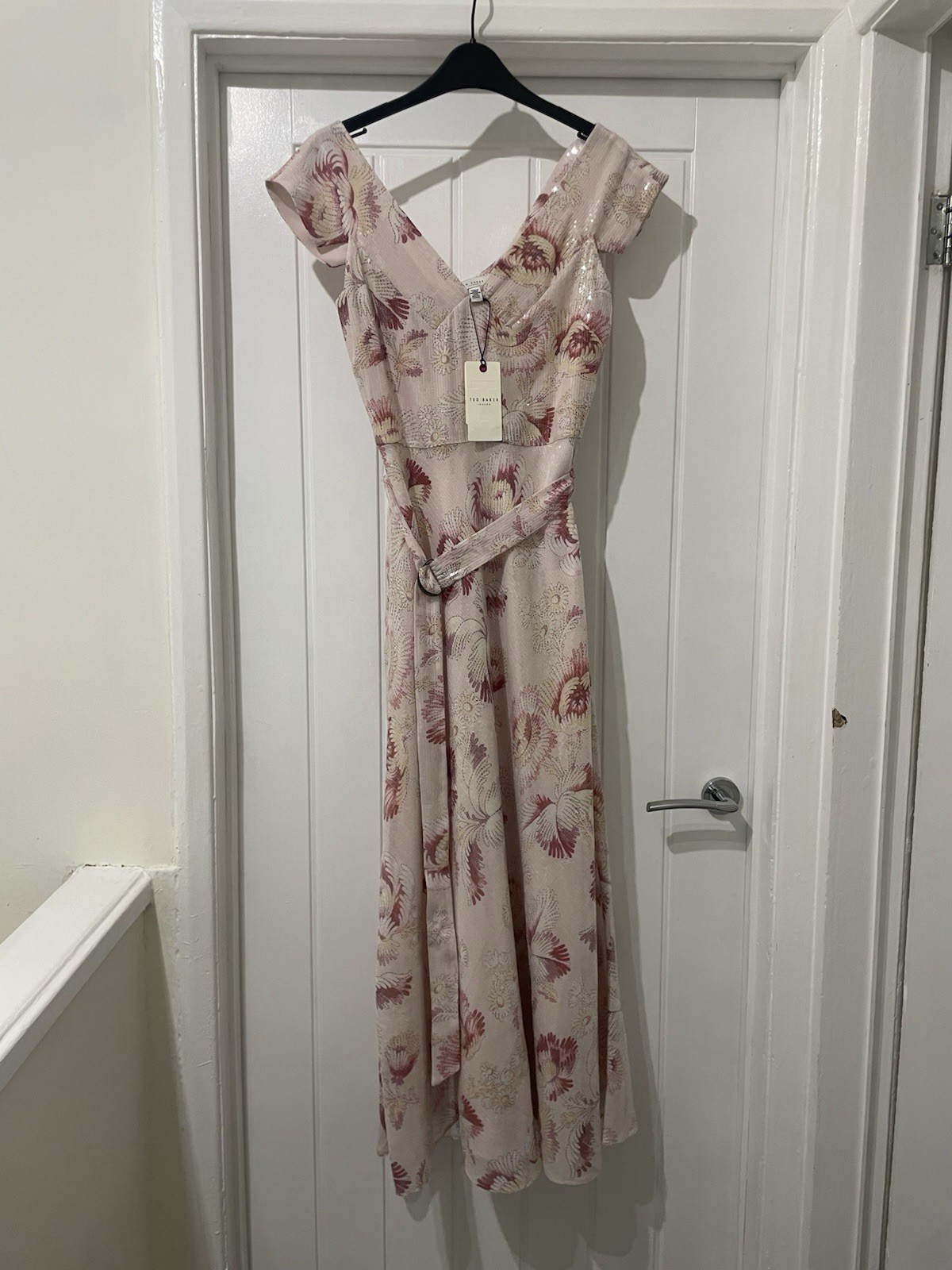 £350 Ted Baker Ninia Belted Floral Midaxi Dress Cream / Pink UK 8 10 Size 1