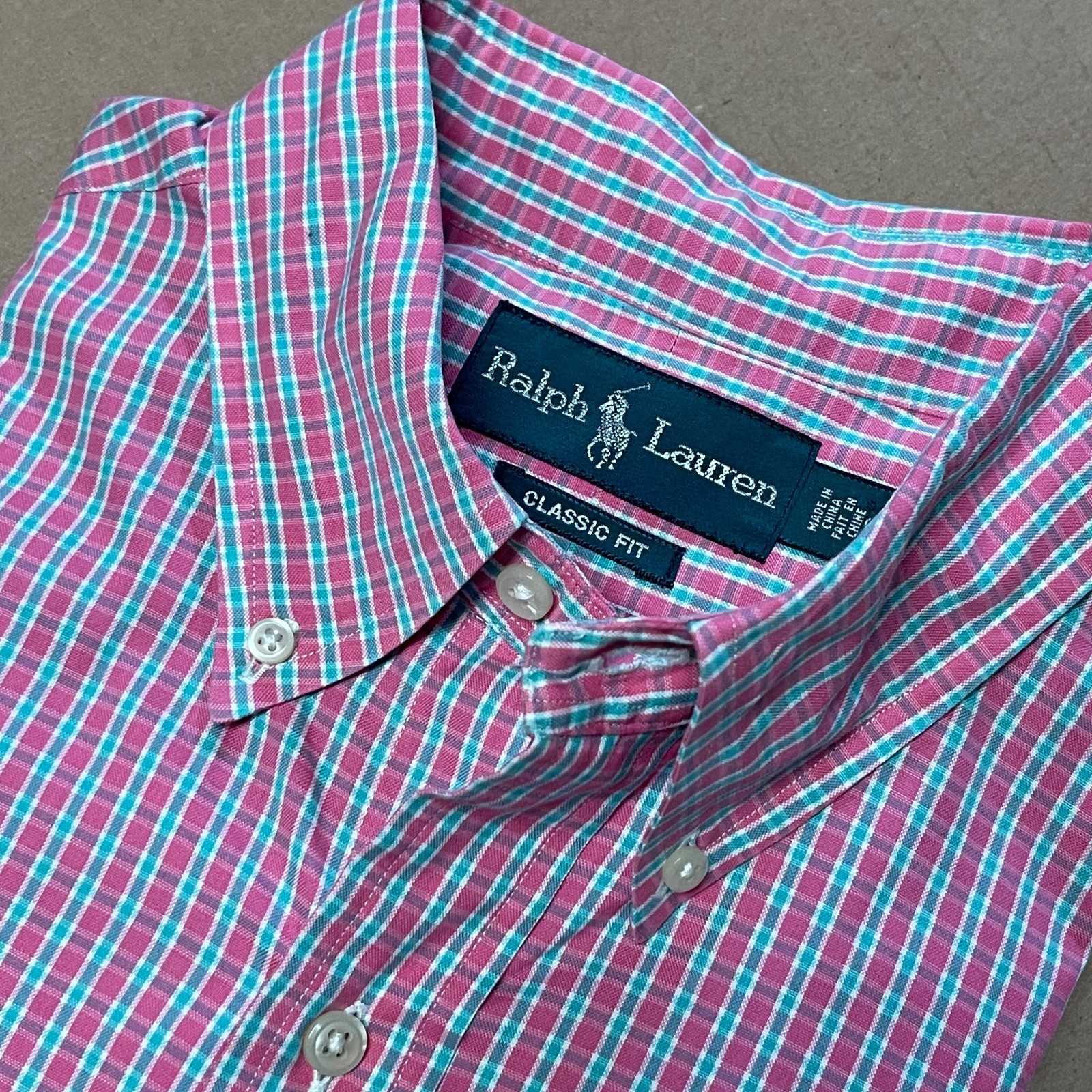 Polo Ralph Lauren Men’s 16.5 34/35 Pink Plaid L/S Oxford Classic Fit Pony