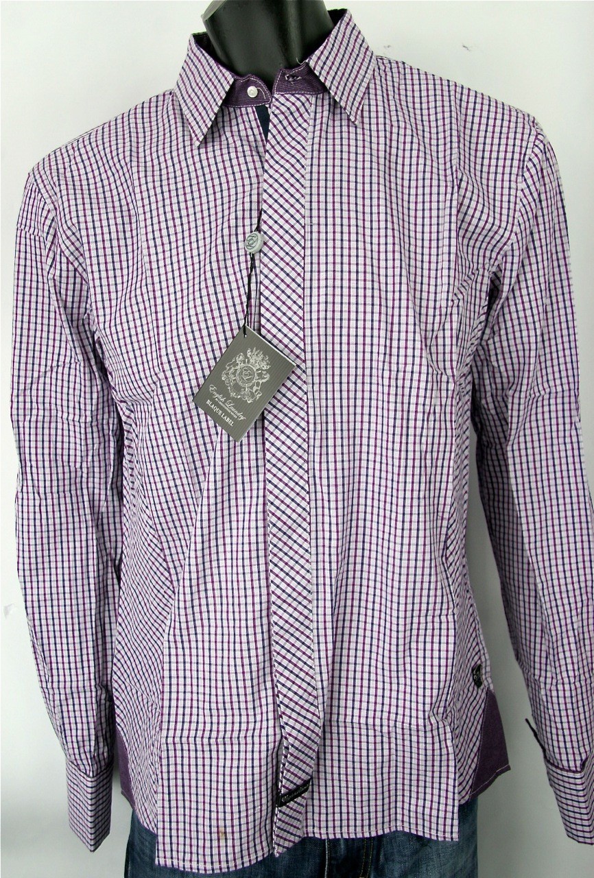 English Laundry Shirt Blaque Label Style ELW 1215 Poynton Purple Check Cotton