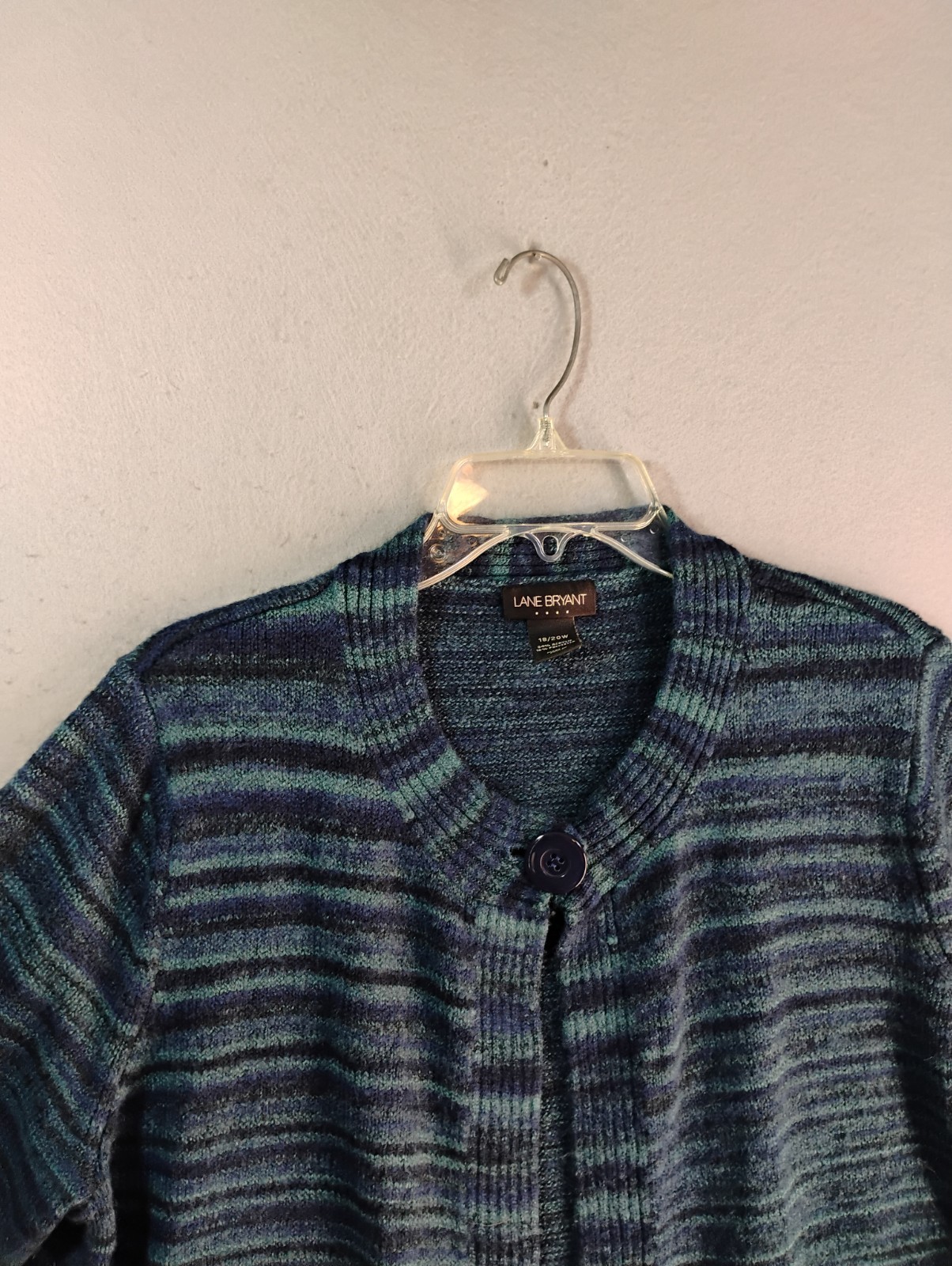 Lane Bryant Womens Sweater f18 20W Teal Blue Striped Long Sleeve Knit Cardigan