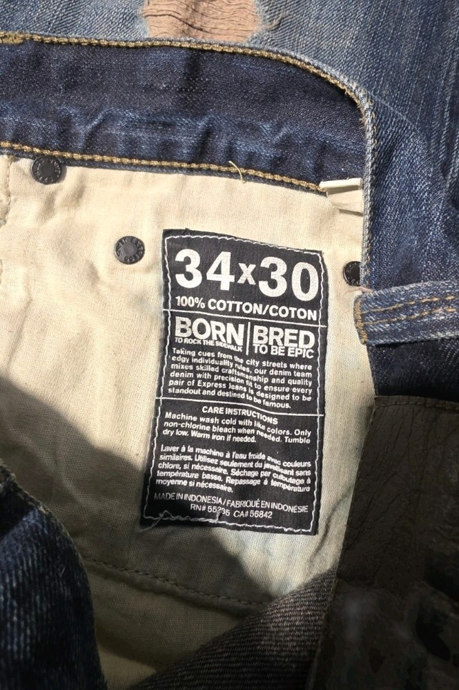 Express Jeans 34×30 Distressed Straight Leg Dark Wash 100% Cotton Denim Jeans 48