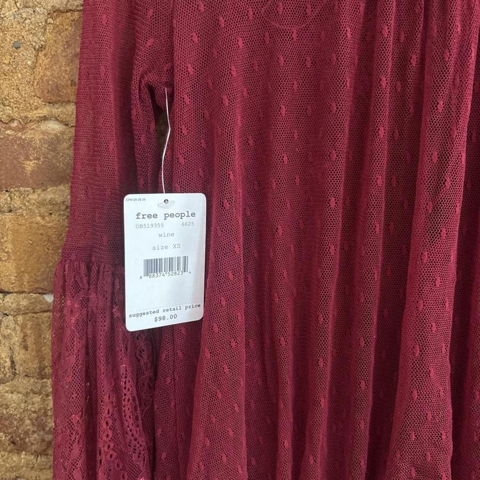 NWT Free People Red Lace Tie Blouse