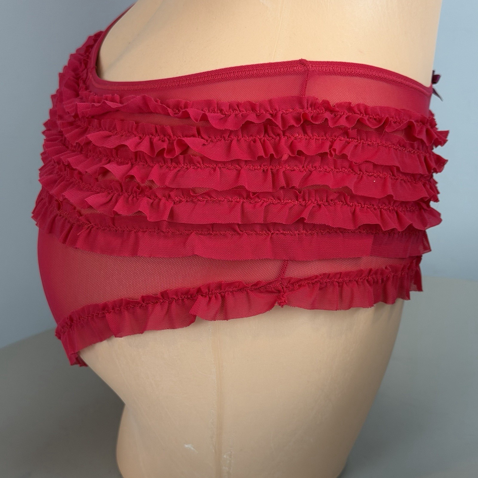 Xhilaration Intimates Medium Red Pink Mesh Ruffle Boyshort Panties NWOT