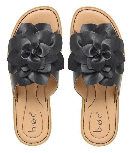 b.o.c. by Born Women’s Pretty Flowered Comfy Flat Slide Sandals, White and Black