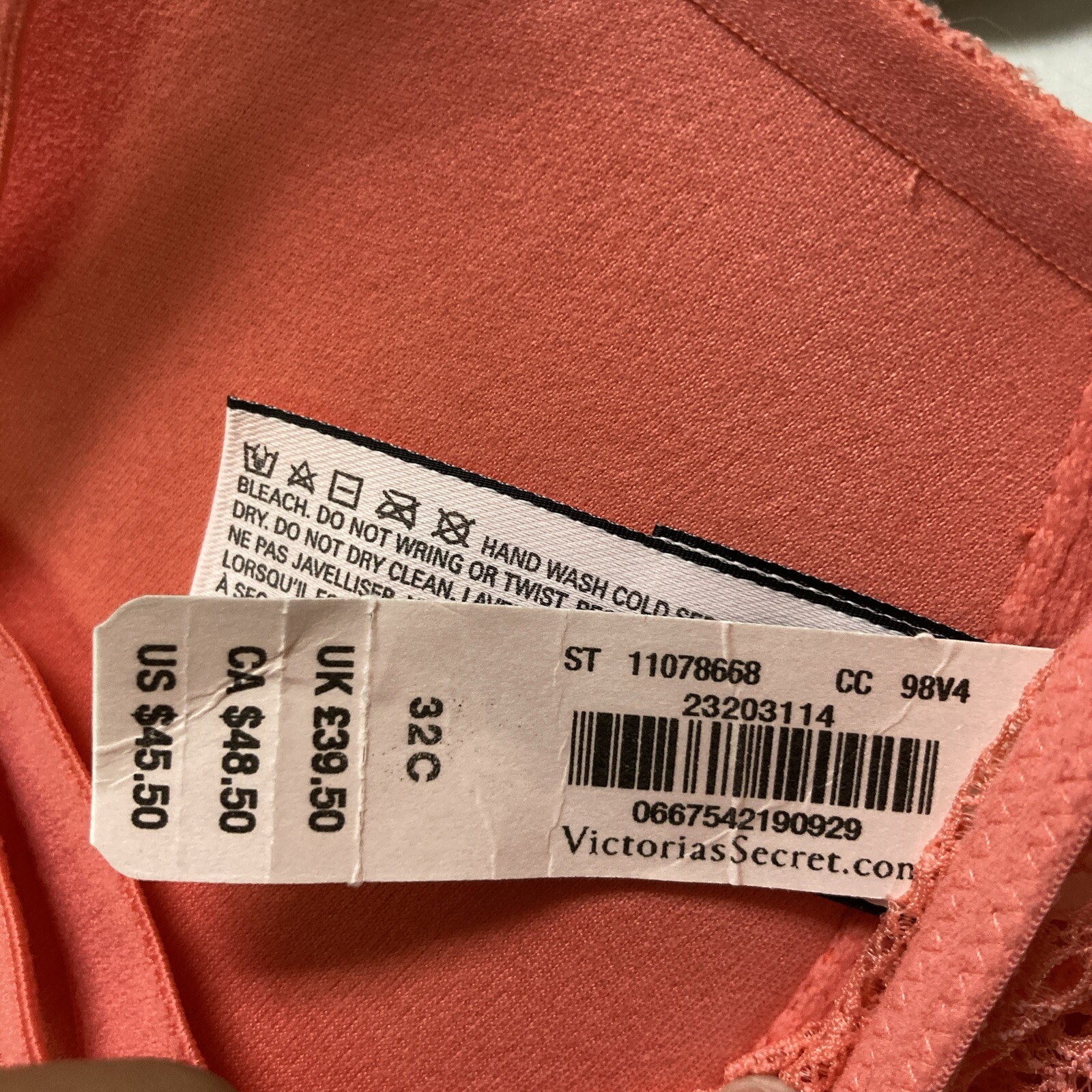 NWT Victoria’s Secret Women’s Salmon Lined Demi Bra Multiway Straps, Size 32C