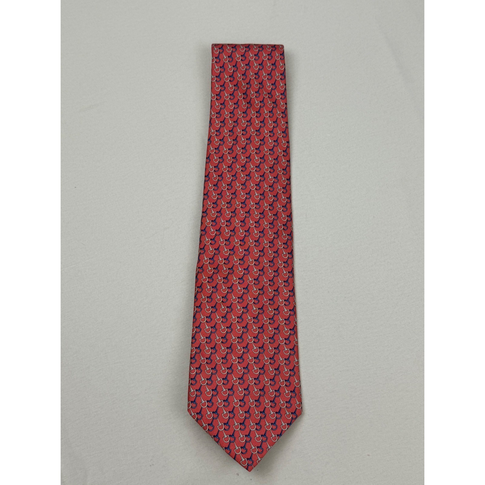 Brooks Brothers Necktie Men 60×3.75 Red Horsebit Stirrup Silk Equestrian Print
