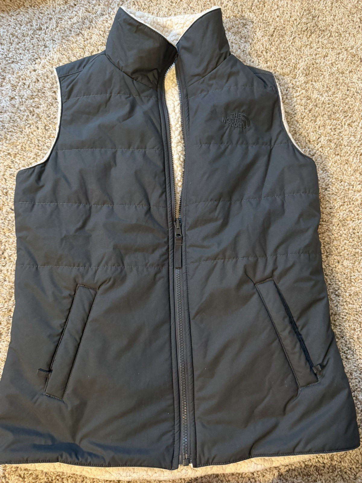 The North Face Men’s Reversible Vest XL Full Zip Stand-Up Collar Black Beige