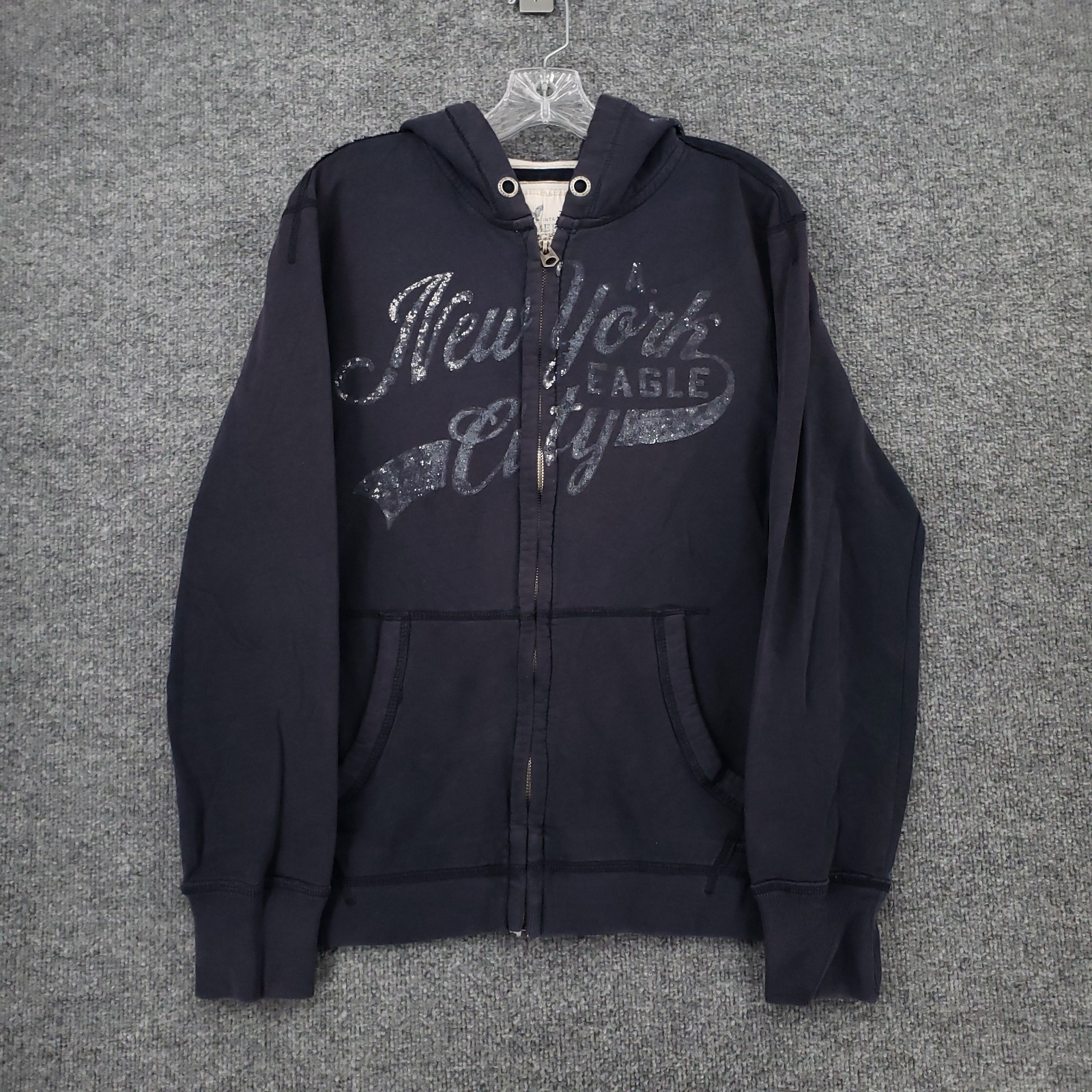 American Eagle Hoodie Mens M Medium Blue Full Zip Sweatshirt Spell Out Y2K