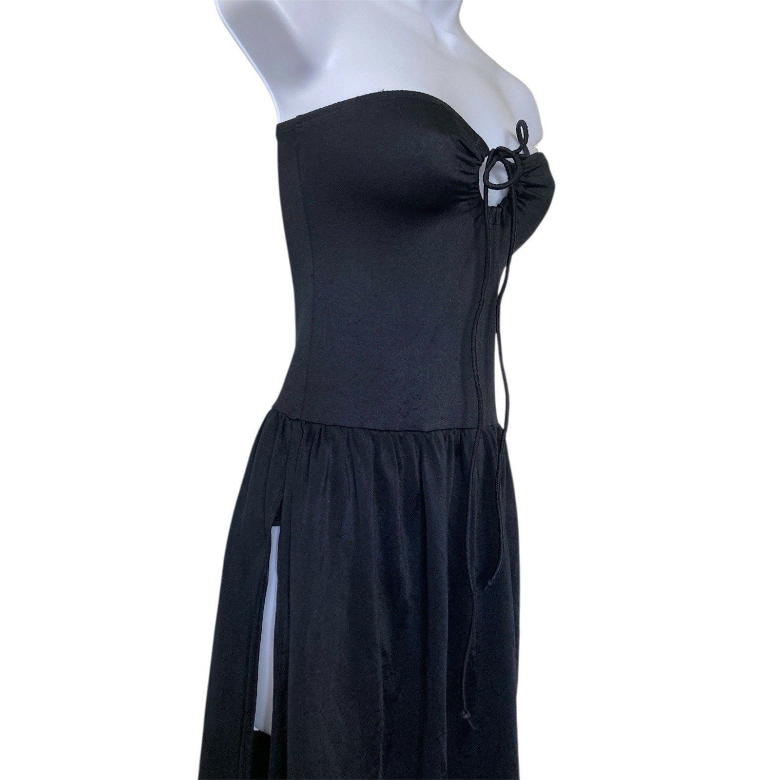 Vintage 70s Danskin Disco Ballet Strapless Halter Stevie Boho Swimsuit Dress XS