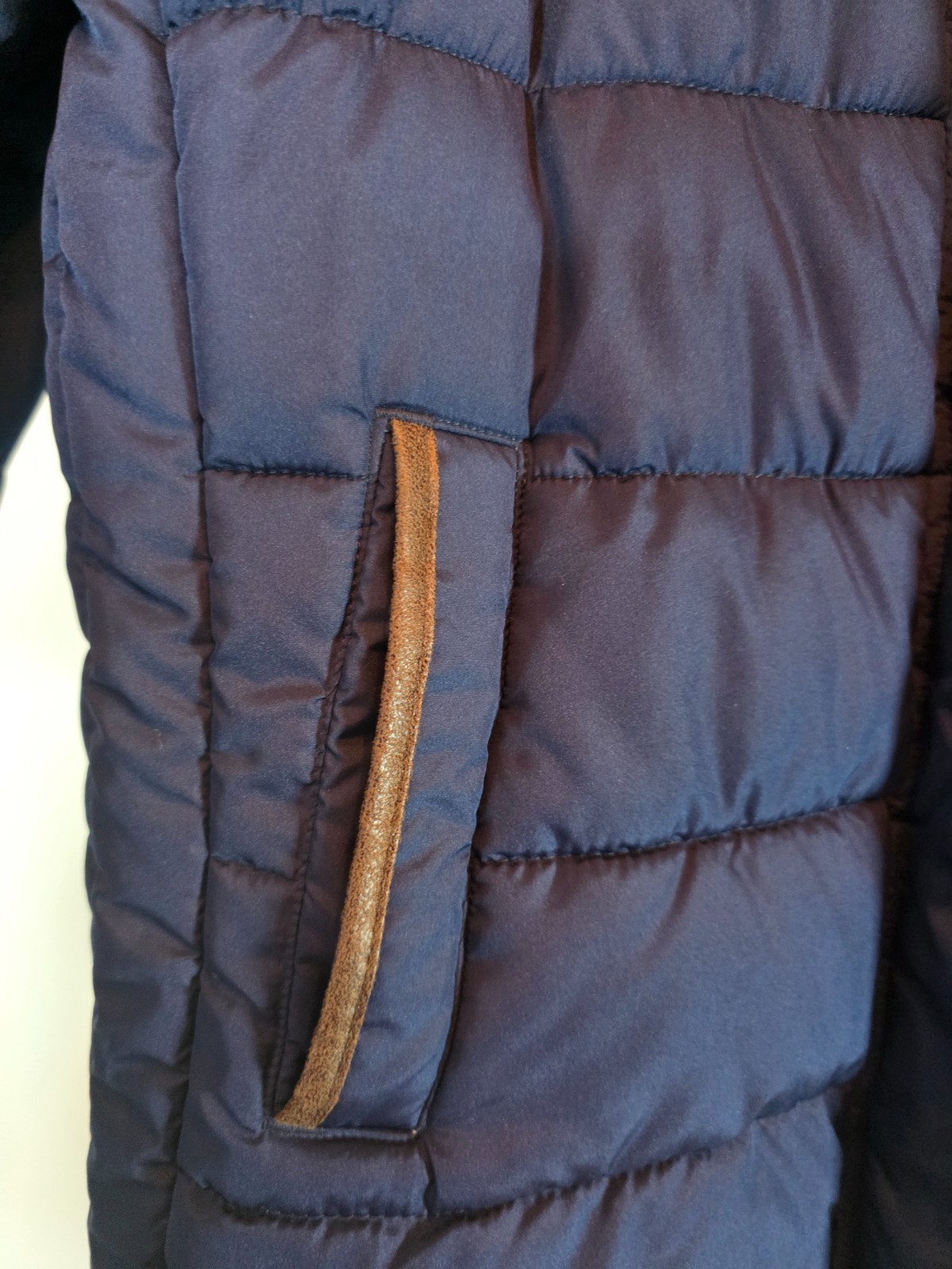 Old Navy Womens Large Navy Blue Puffer Jacket Faux Fur Collar Trim Quilted Coat