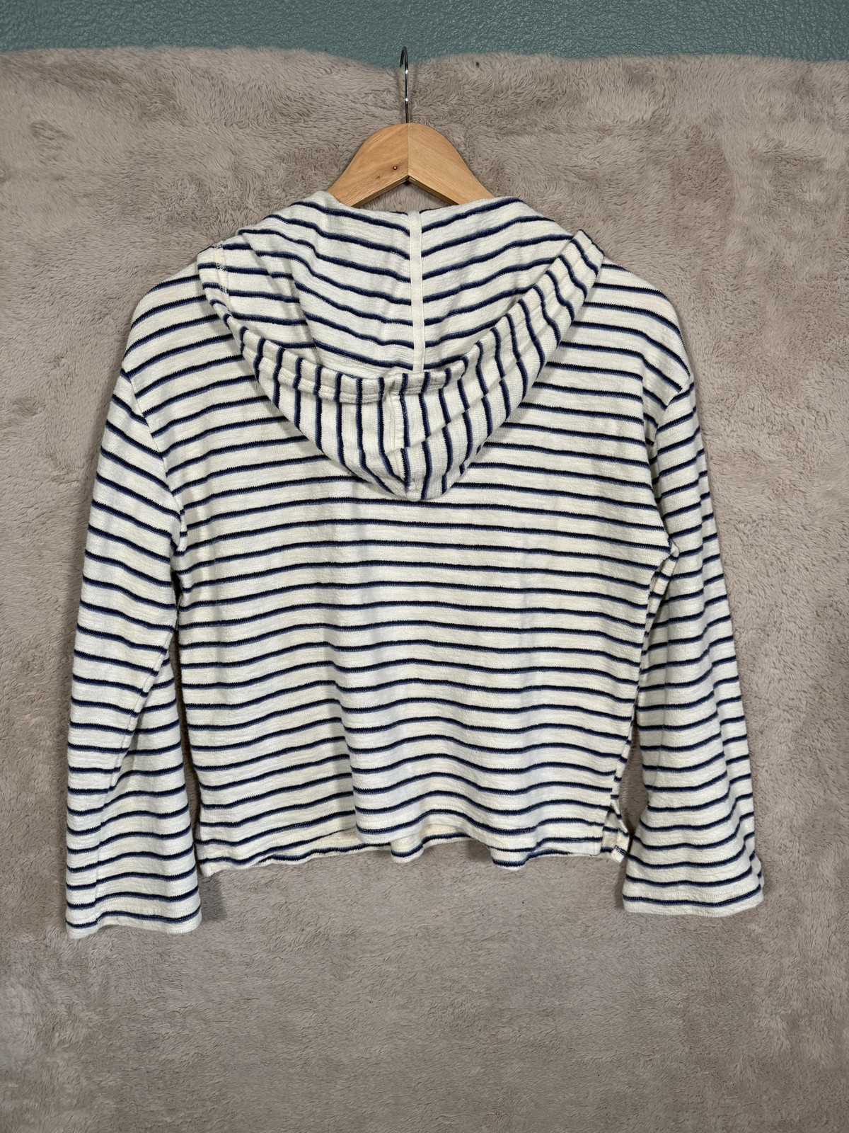 Marine Layer Pullover Hoodie Womens Small White Blue Striped Terry Summer 2022