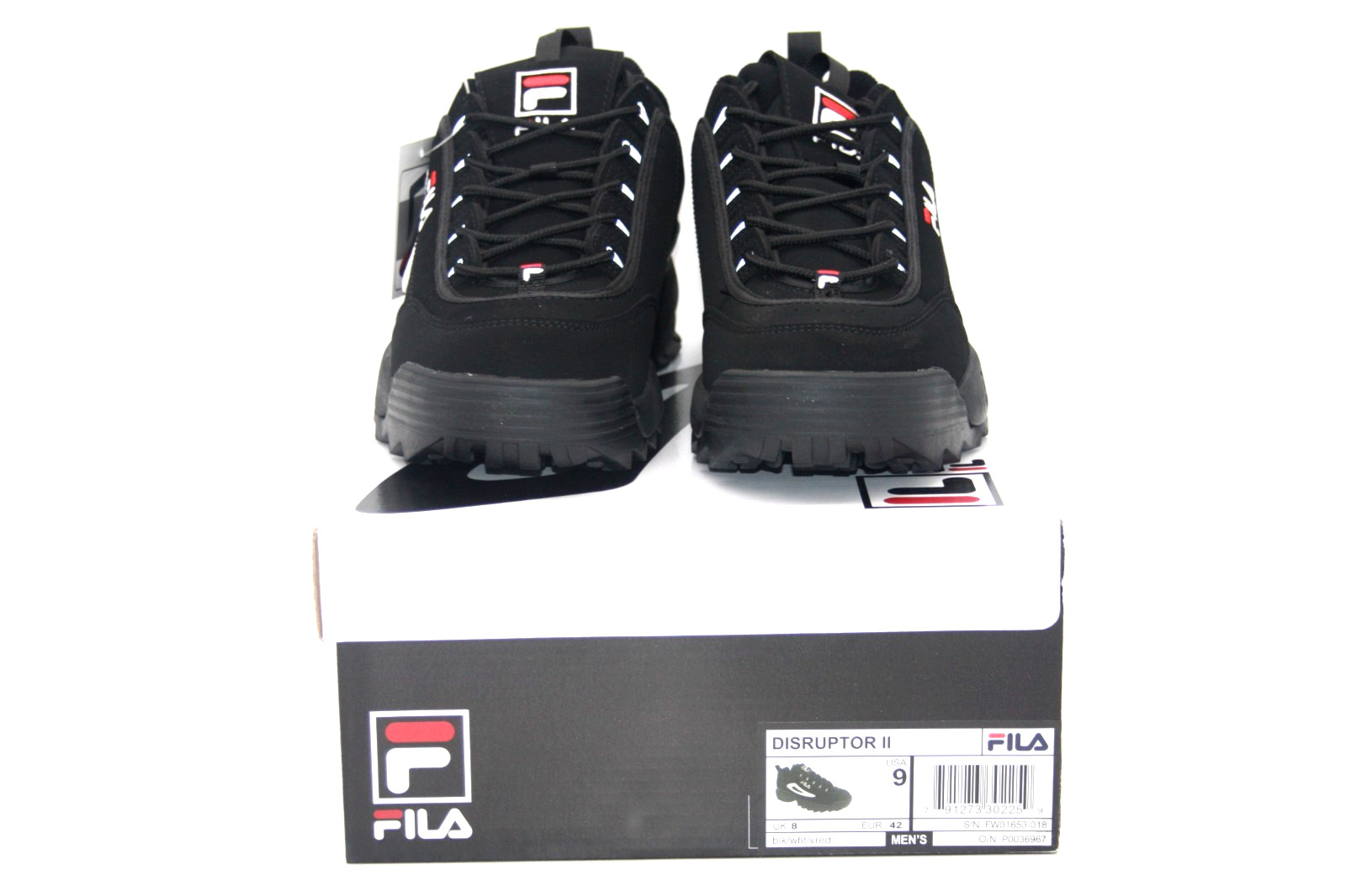 FILA DISRUPTOR II MENS SNEAKER BLACK/WHITE/RED FW01653-018 FASHION SHOE