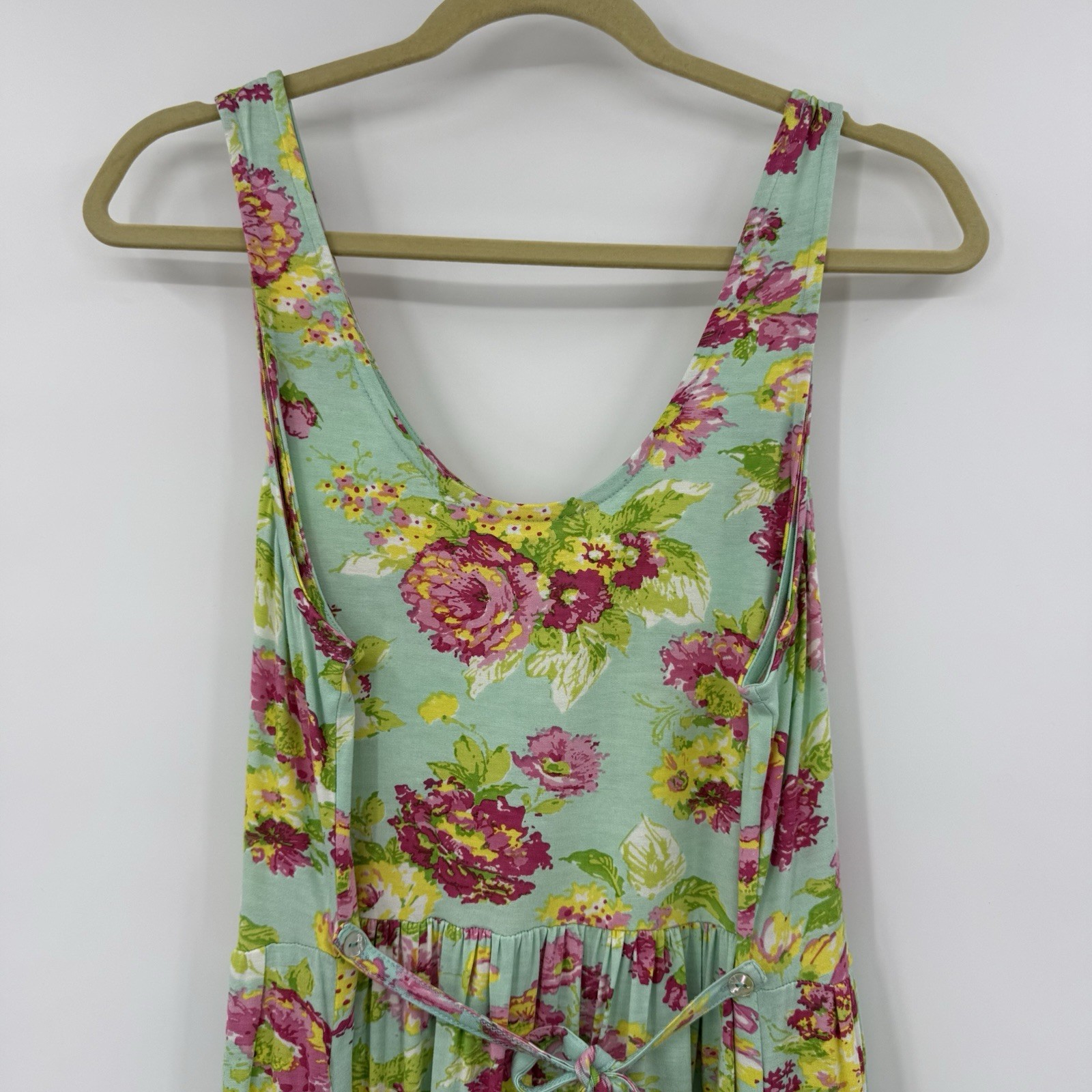 April Cornell Dress Sz M Aqua Floral Island Flower Jersey Maxi Sundress Cottage