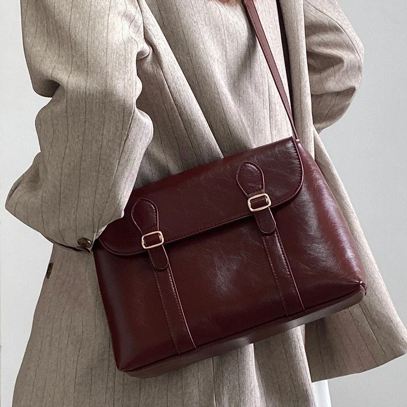 Vintage Leather Satchel Bag Retro Dark Academia Shoulder Purse Japanese JK Style