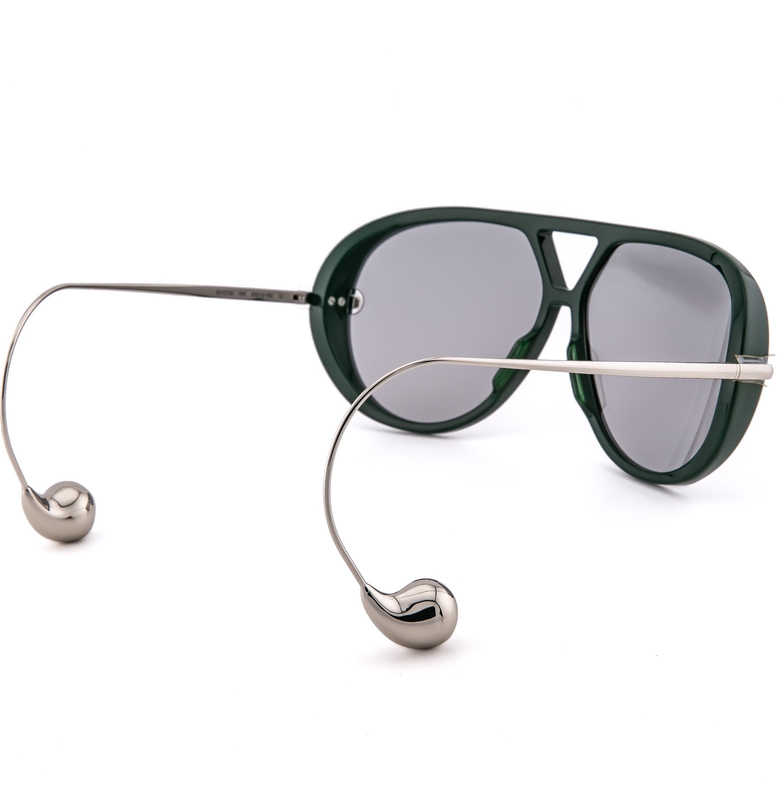 BOTTEGA VENETA 1273 DROP BV1273S Metal Silver Green Unisex Pilot Sunglasses 008