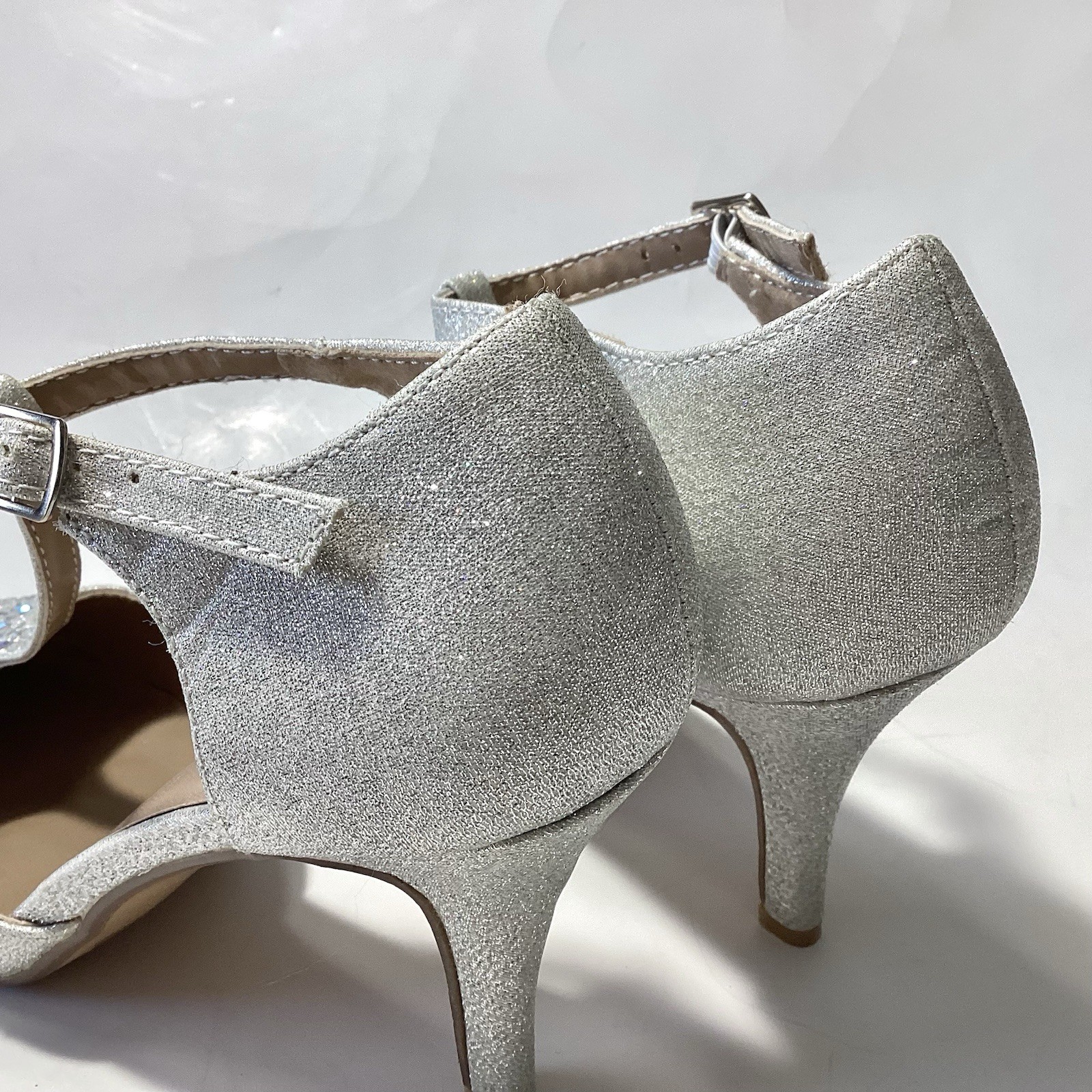 Delicacy Silver T Strap Bedazzled Sparkle Heels 7 Wedding Prom Cinderella