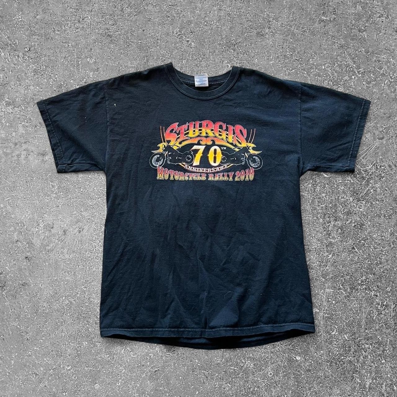 Gildan Sturgis Motorcycle Rally 2010 70th Anniversary Biker T-Shirt Mens L Black