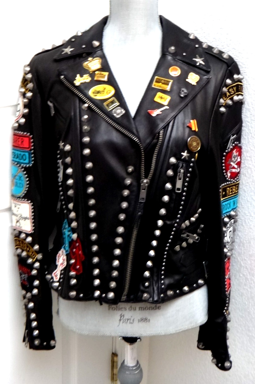 Double D Ranch Angels on Horseback Biker Jacket Embellished Black Leather Size M