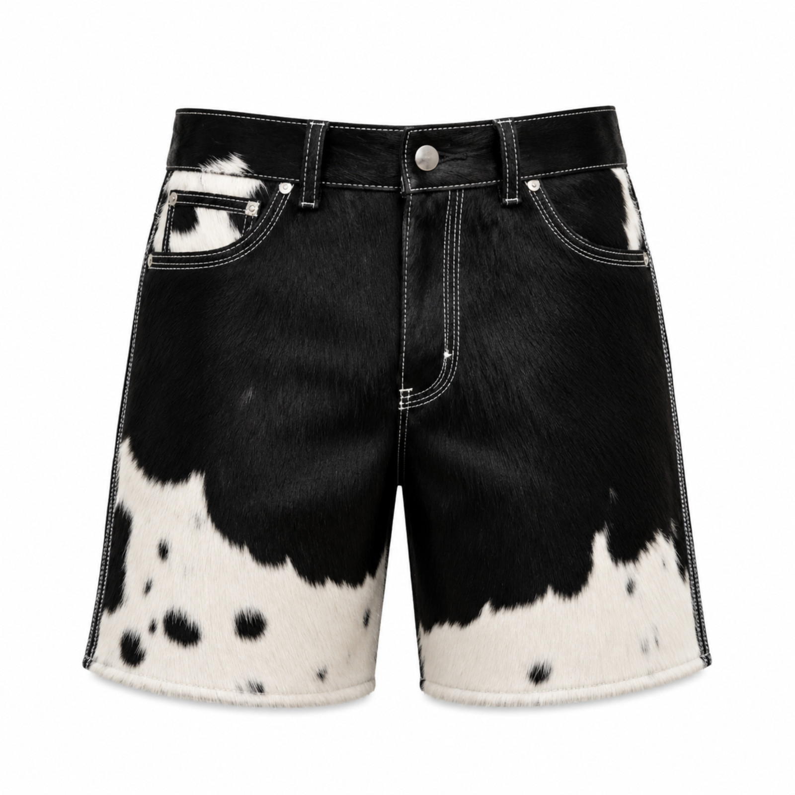 Men’s Natural Cowhide Hair On Leather Shorts Black White Western Rodeo Pants