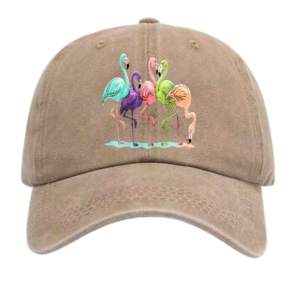 Summer Tropical Statement Cap Multicolor Flamingo Washed Cotton Hat