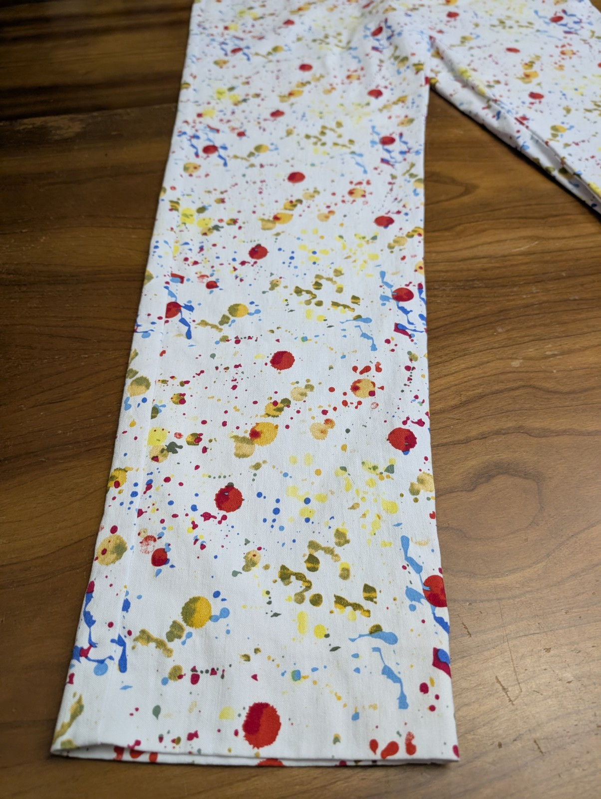 KRAZY LARRY Multi Color Rainbow Paint Splat Pull On Straight Leg Pants 12 MINT