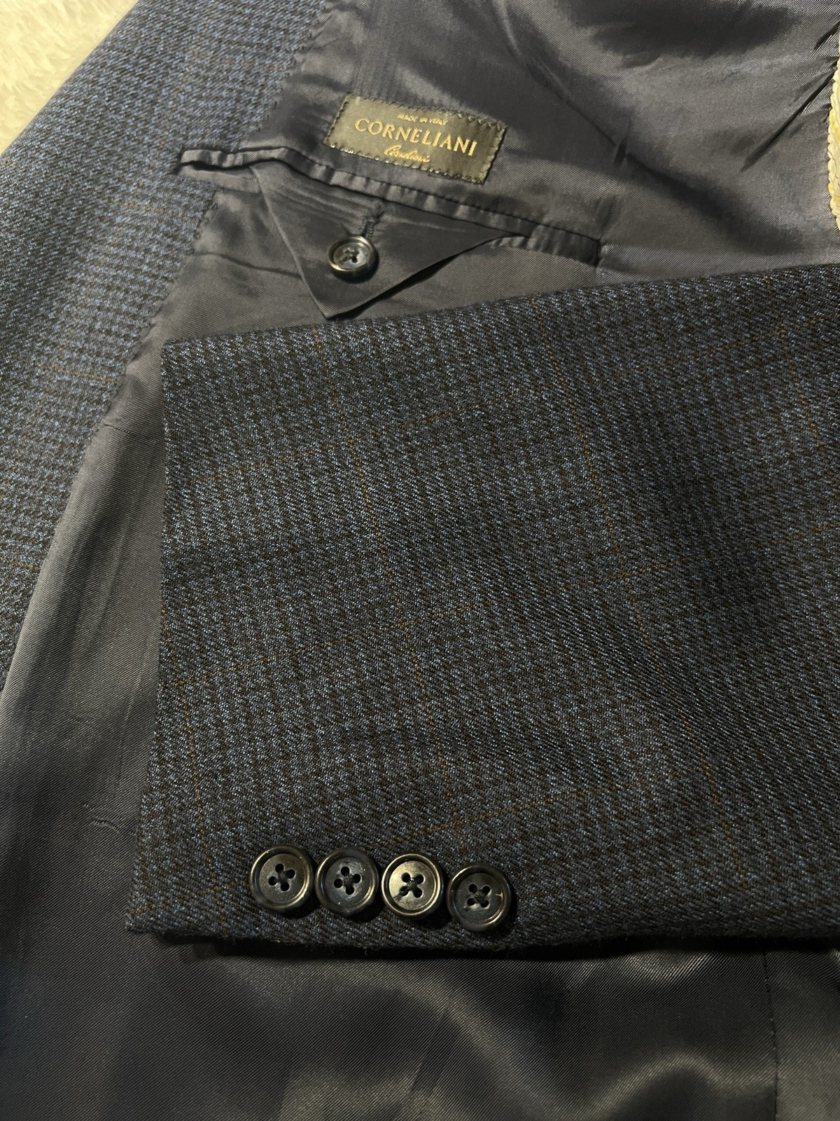 Corneliani Cashmere & Wool 50-52L Blue Houndstooth Plaid Sport Coat Blazer