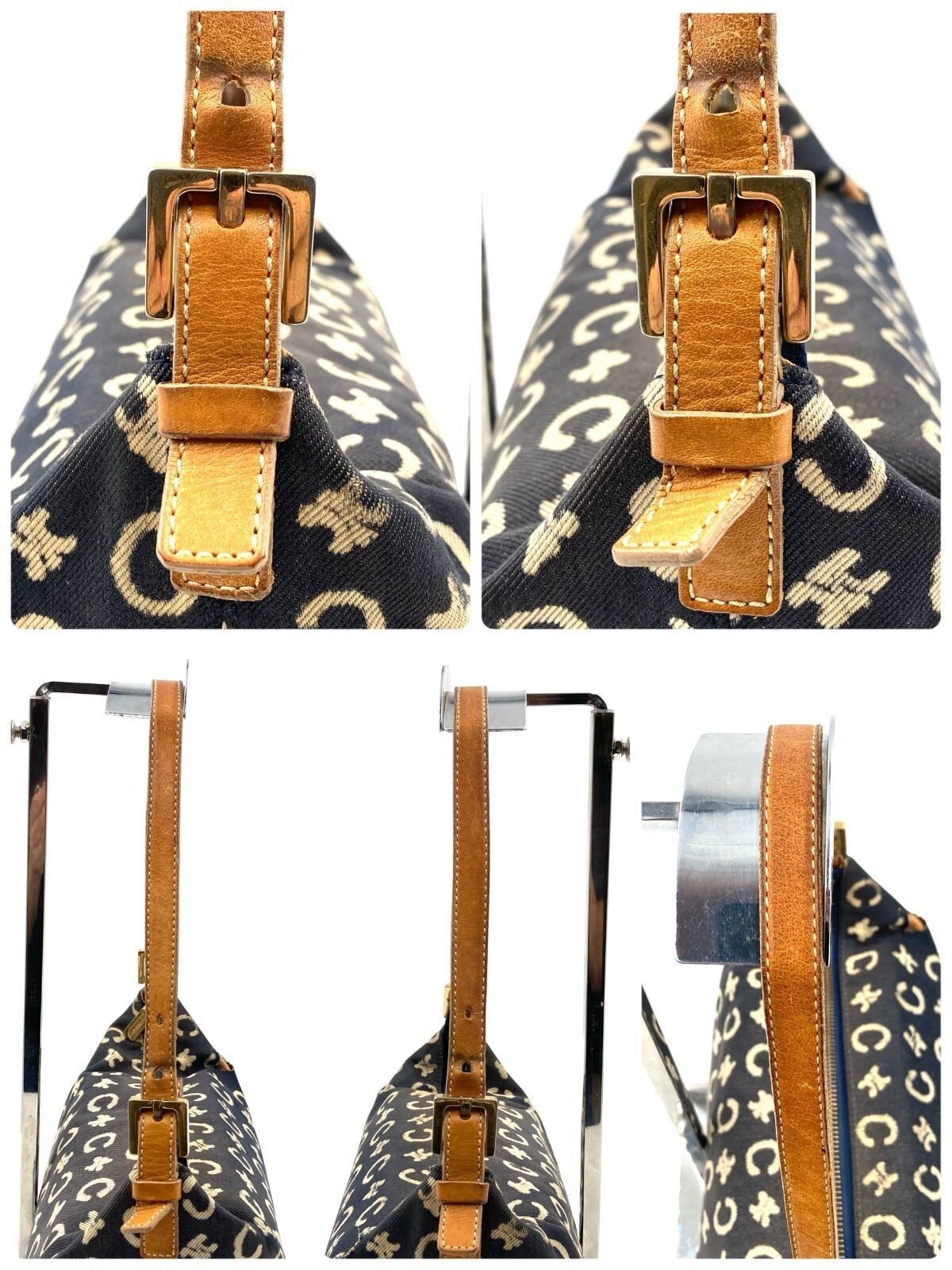 CELINE ShoulderBag Pouch Pochet C Macadam Canvas Leather Vintage Auth From Japan