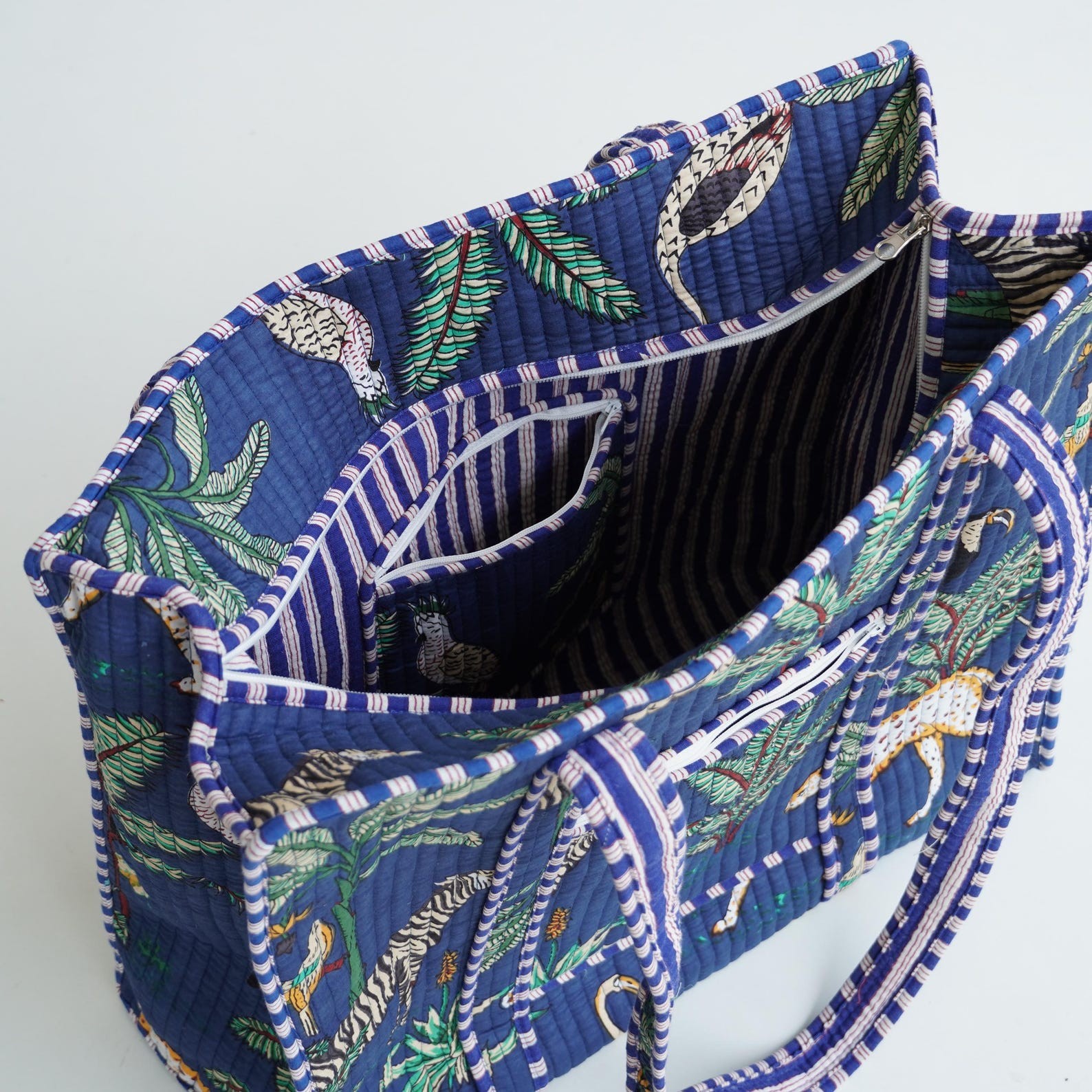 Handmade Cotton Tote Bag Navy Blue Jungle Animal Print Boho Shoulder Shopper