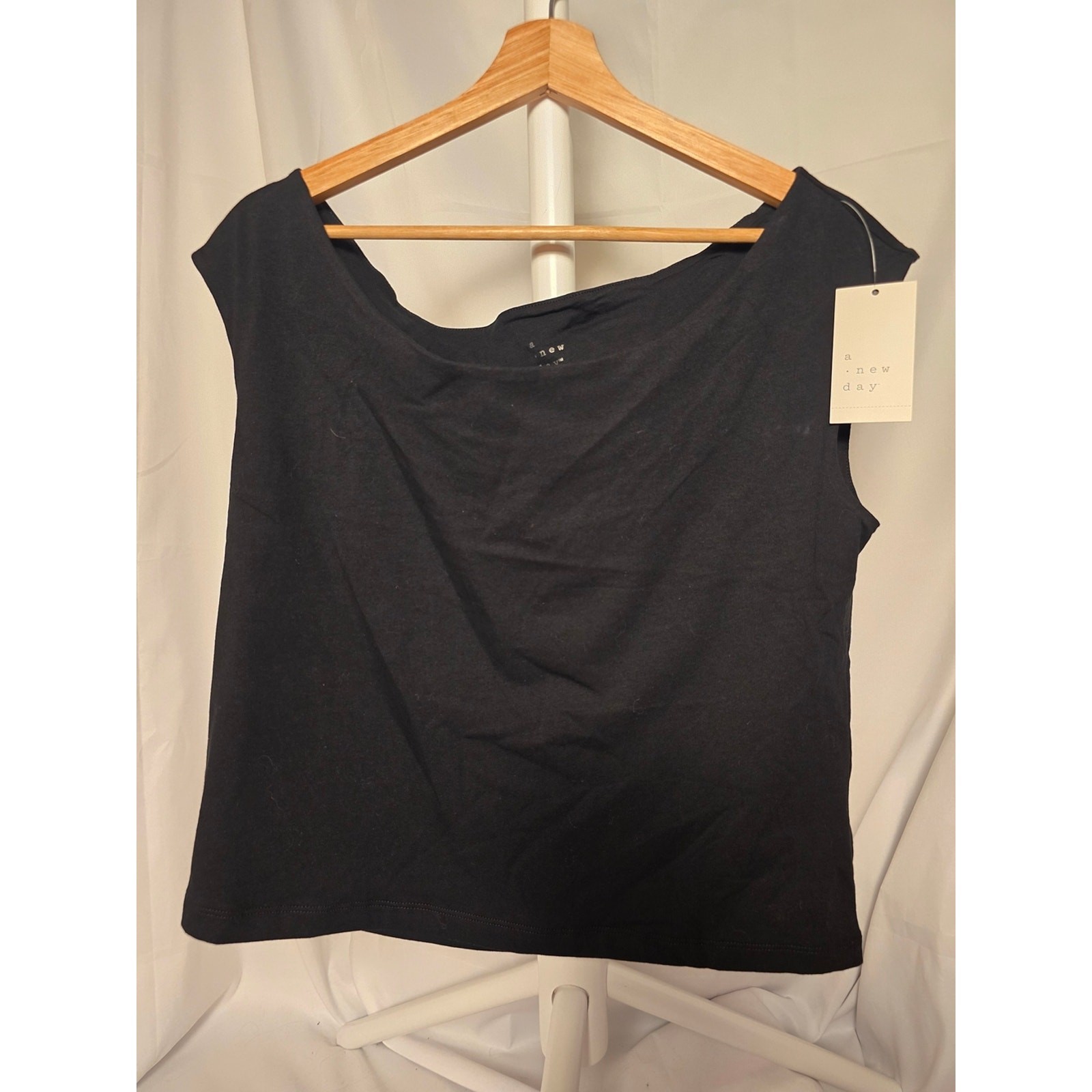 Women’s Slim Fit Short Sleeve Off the Shoulder Top – a New Day Black L