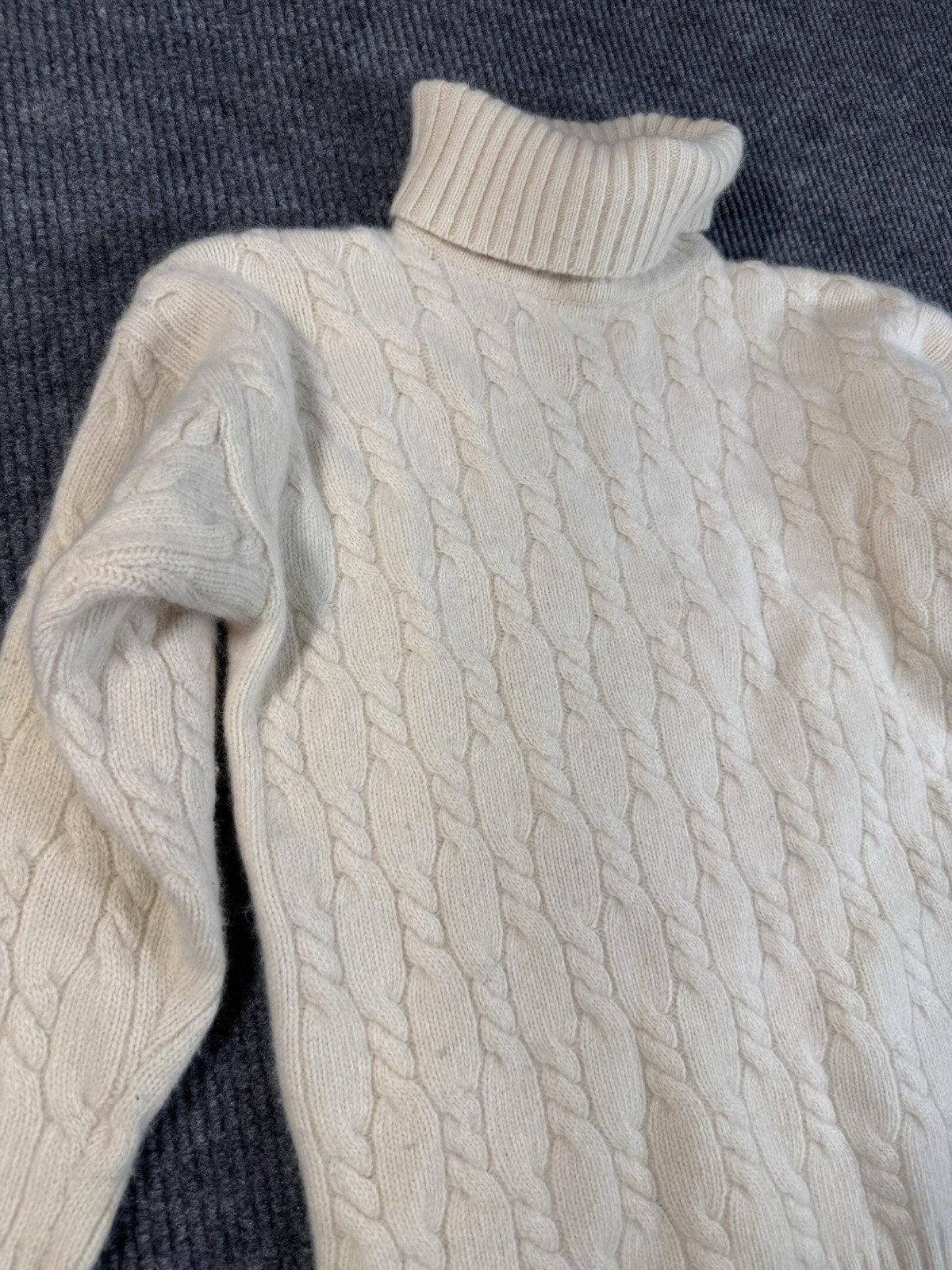Charter Club Ivory Cable-Knit Turtleneck Pullover Sweater S Lambswool Angora