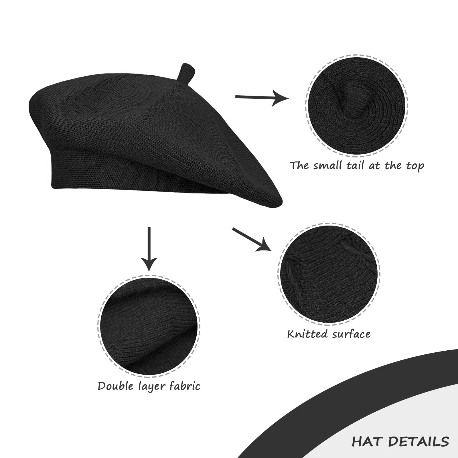 Cashmere Beret Hat French Style Stretchy Knitting Solid Color Both Side Usabl…