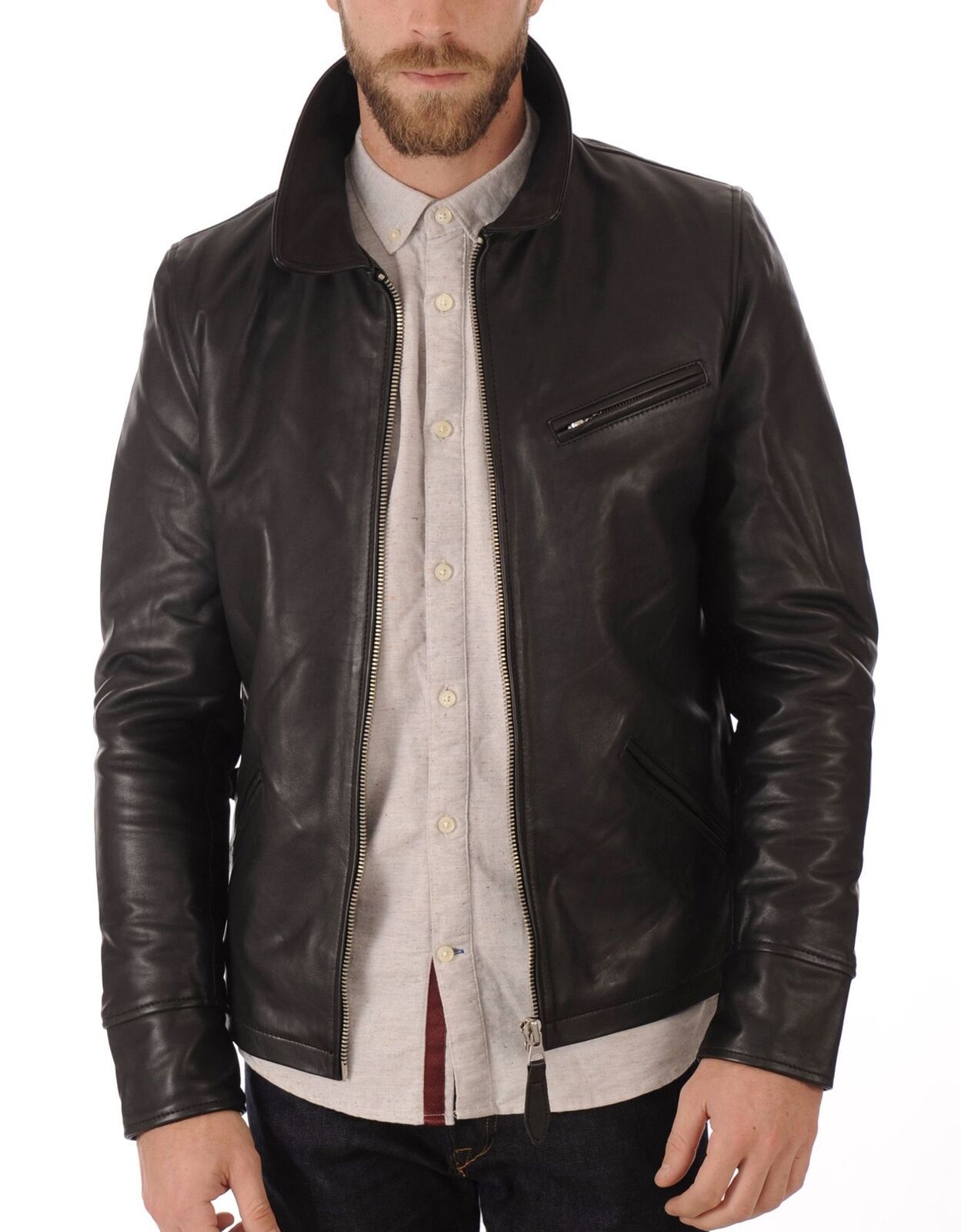 Mens 100% Real Leather Black Casual Jacket Soft Lambskin Napa Leather Biker Coat