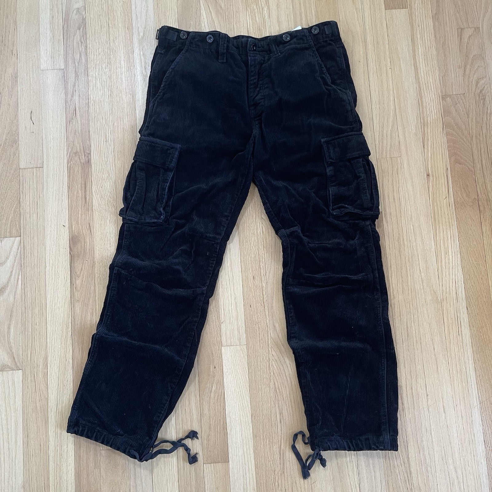MNML Brand Men’s Corduroy Cargo Pants Size 34 Black Adjustable Waist
