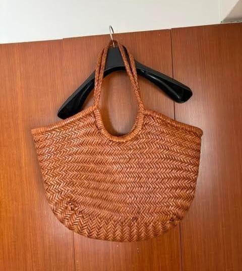 Dragon Diffusion Leather Mesh Totebag Nantucket Basket Handbag Brown Excellent