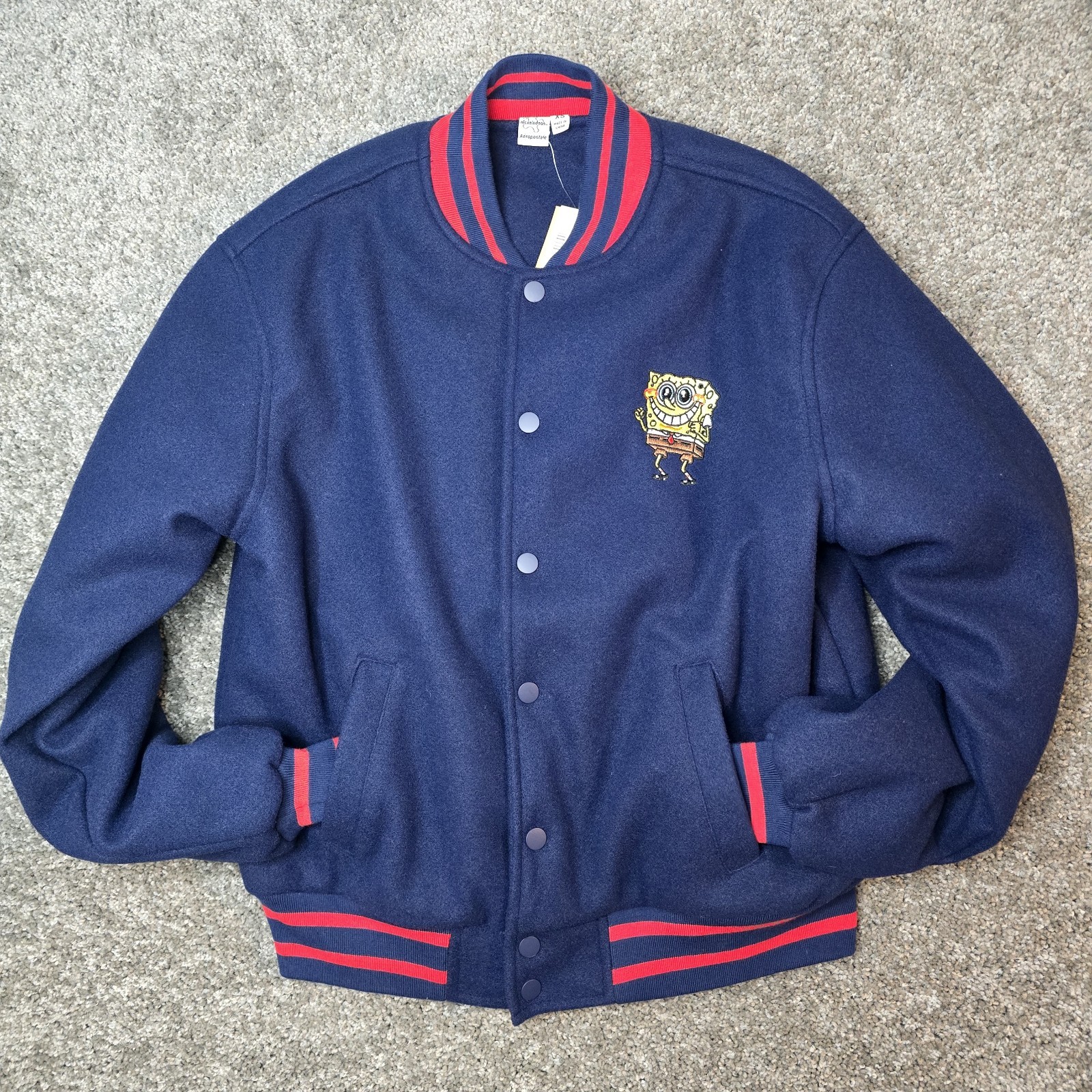 SpongeBob x Aeropostale Faux Wool Bomber Jacket Size XS Check Description