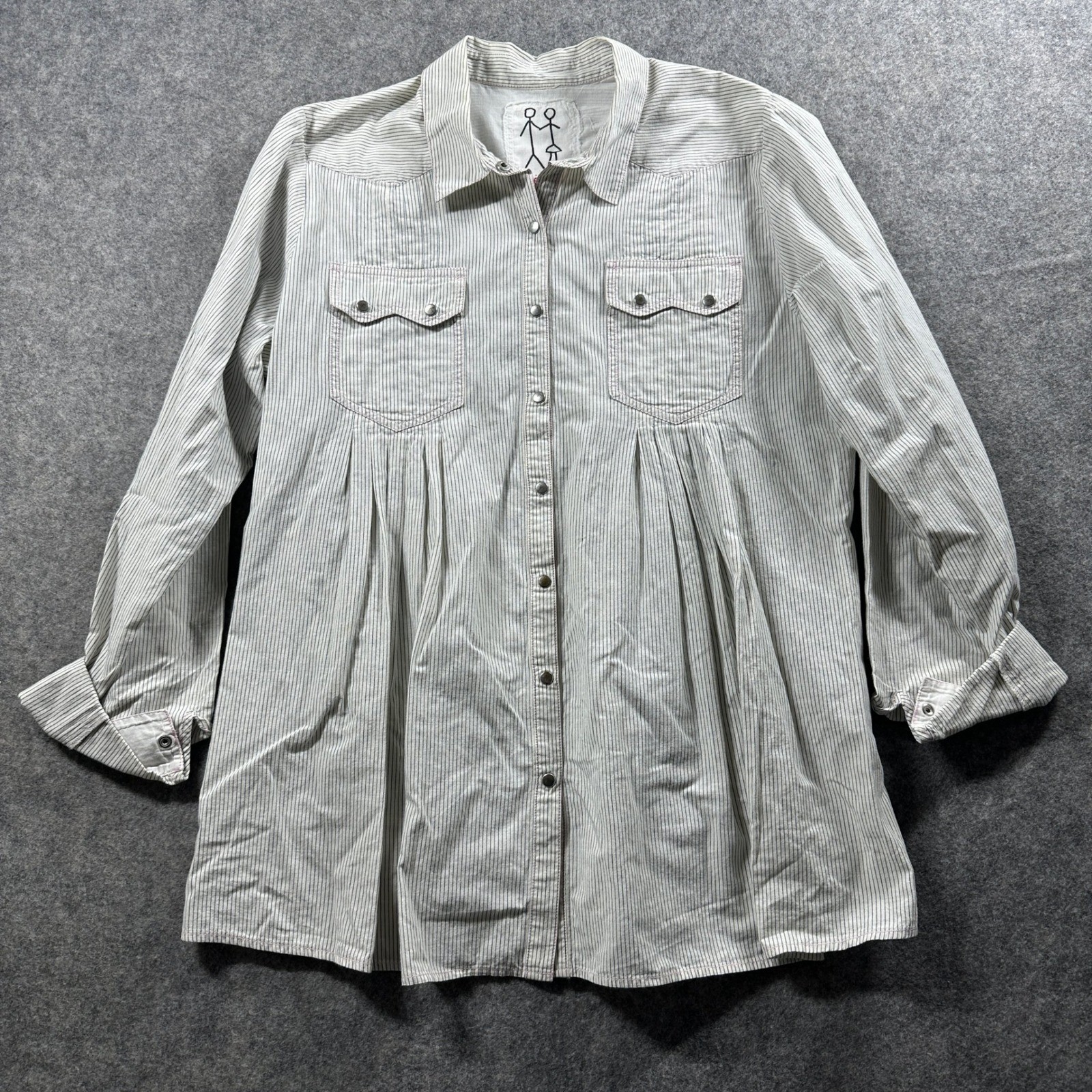 Johnny Was Pete & Greta Shirt M White Blue Pearl Snap Pinstripe Western Pleated