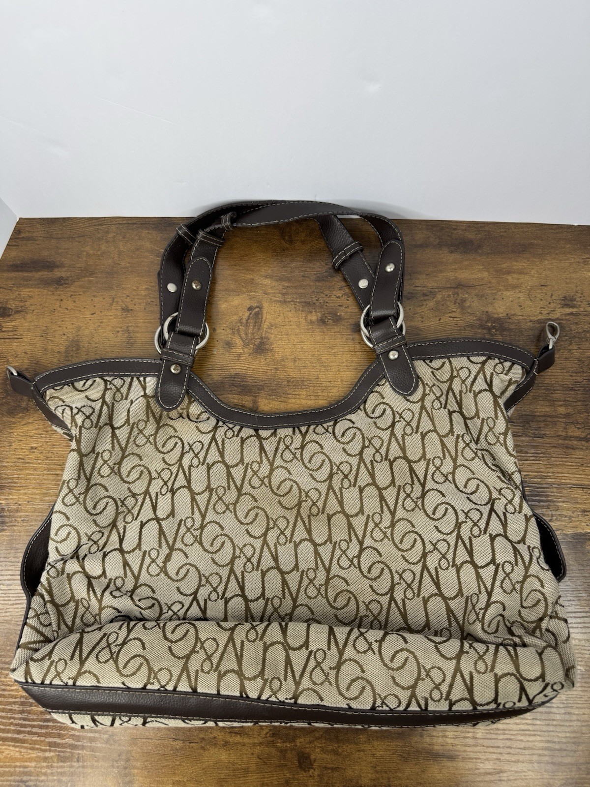 NY&C New York & Company Monogram Jacquard Brown Large Shoulder Tote Bag