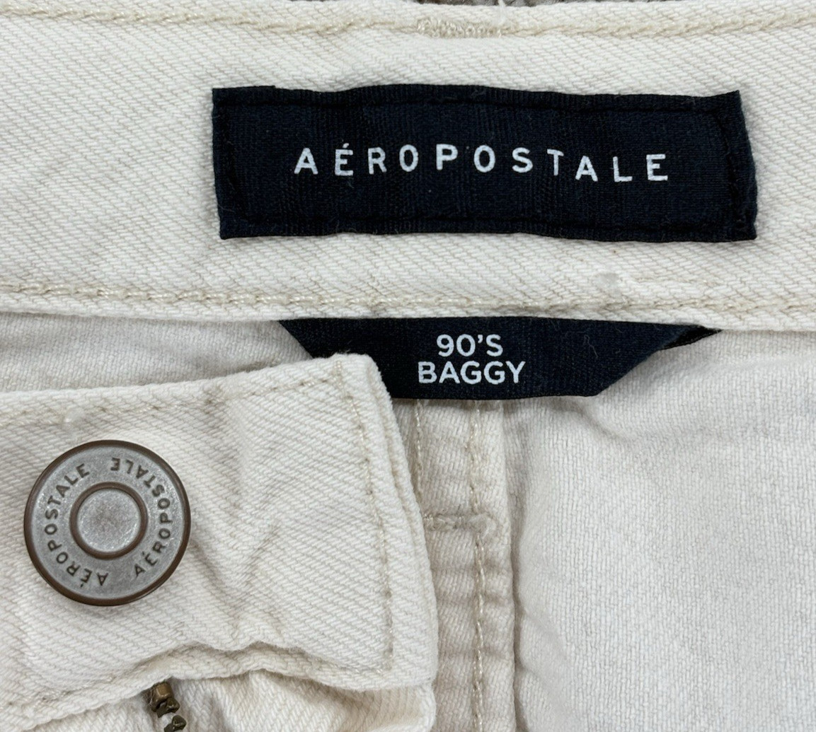 Aeropostale 90s Baggy Destruct Jeans Womens 10 Ecru Cream High Rise Cotton Denim