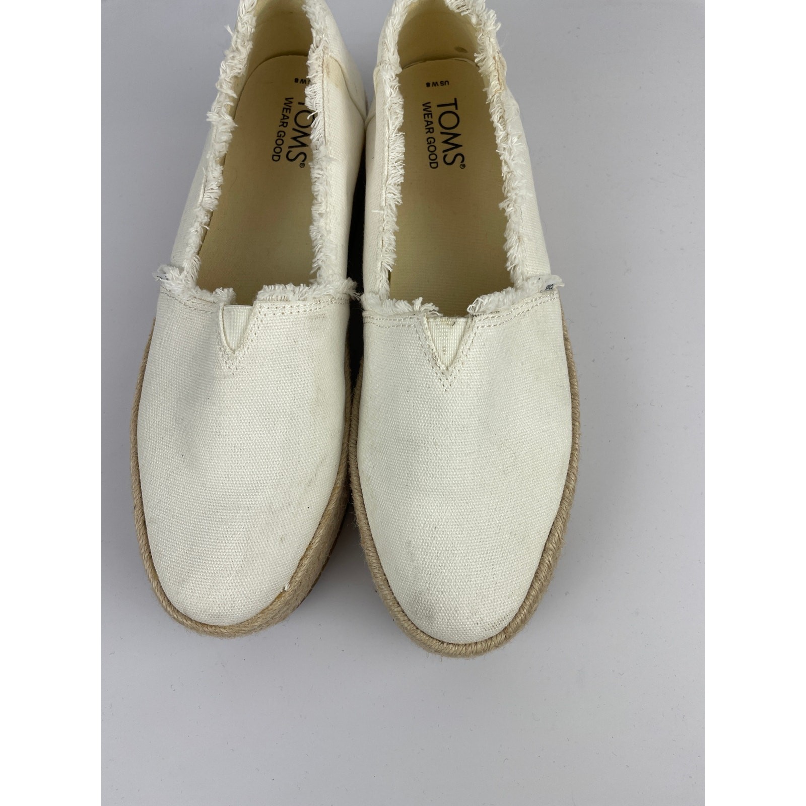 TOMS Valencia White Canvas Platform Espadrille Slip On Shoes Womens Size 8