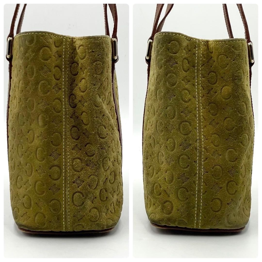 Celine Macadam Suede Leather Handbag Khaki Brown Japan Excellent 0610785
