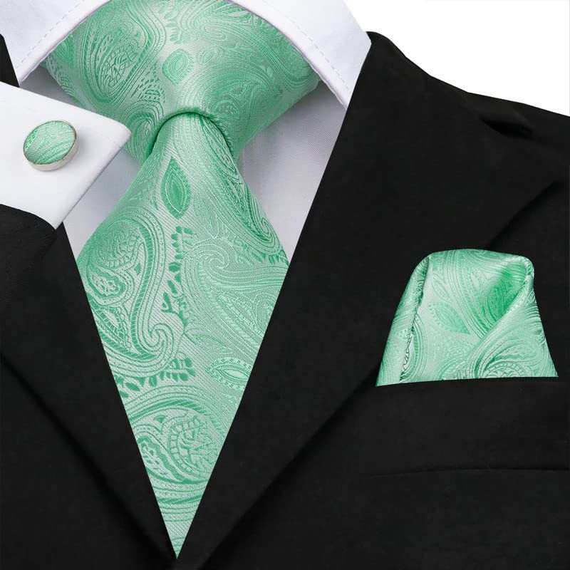 Hi-Tie Men 63inches Tie Set Extra Long Necktie Paisley Tie Pocket Suqare Cufflin
