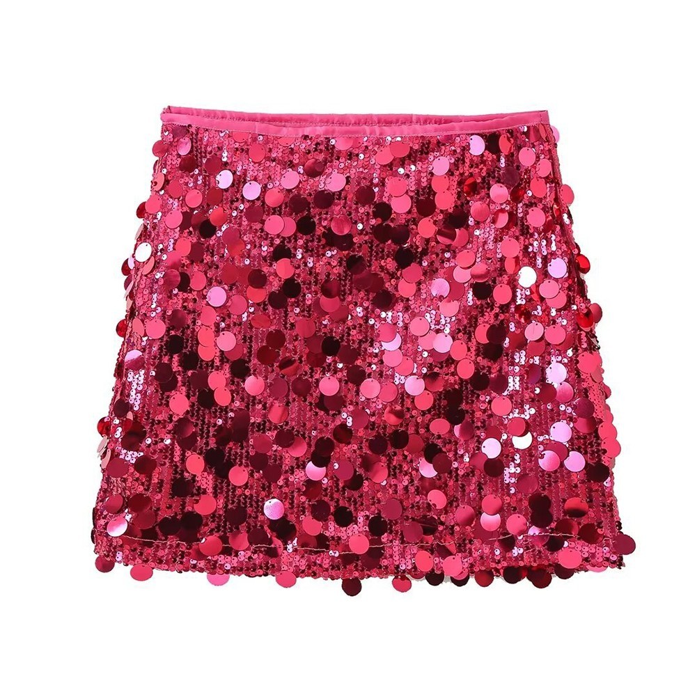 Daily Wear Party Attire Sparkly Sequins Skirt Mid-rise Skirt Solid Color Pattern