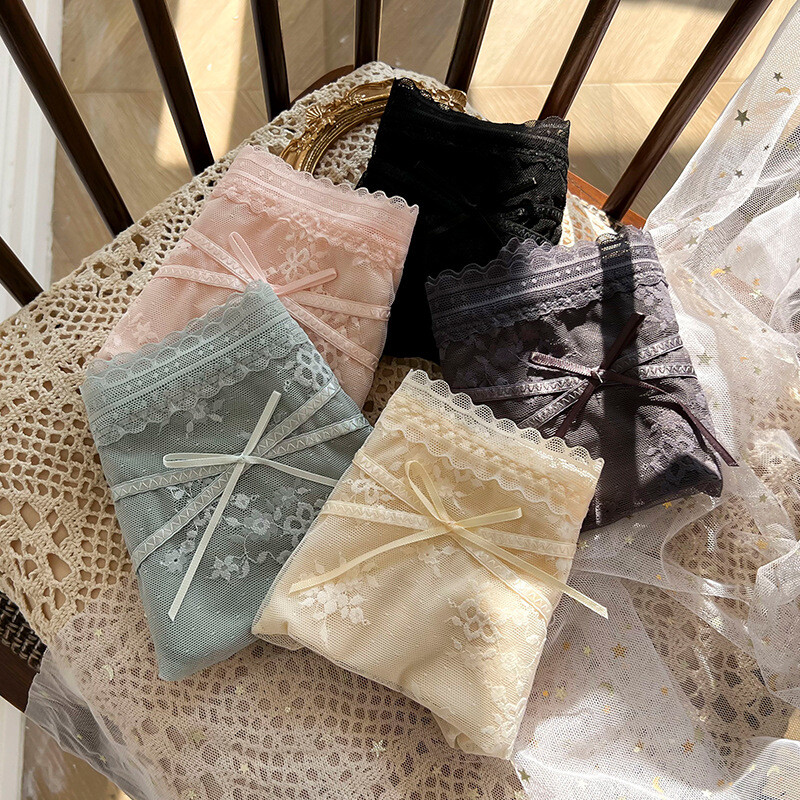 5 Pack Lot Sexy Ladies Womens Satin Panties Briefs Lace Underwear Lingeries Soft