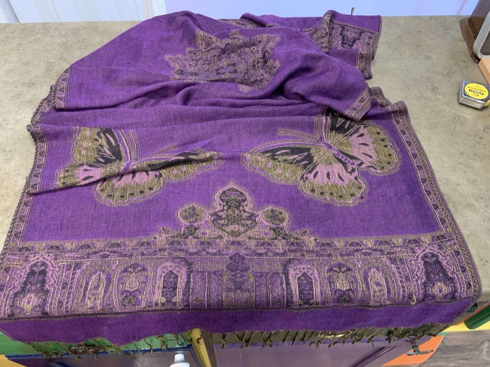 Butterfly Wrap Purples/Gold Fringed 27 X 68 (not Including Fringe) So Beautiful!