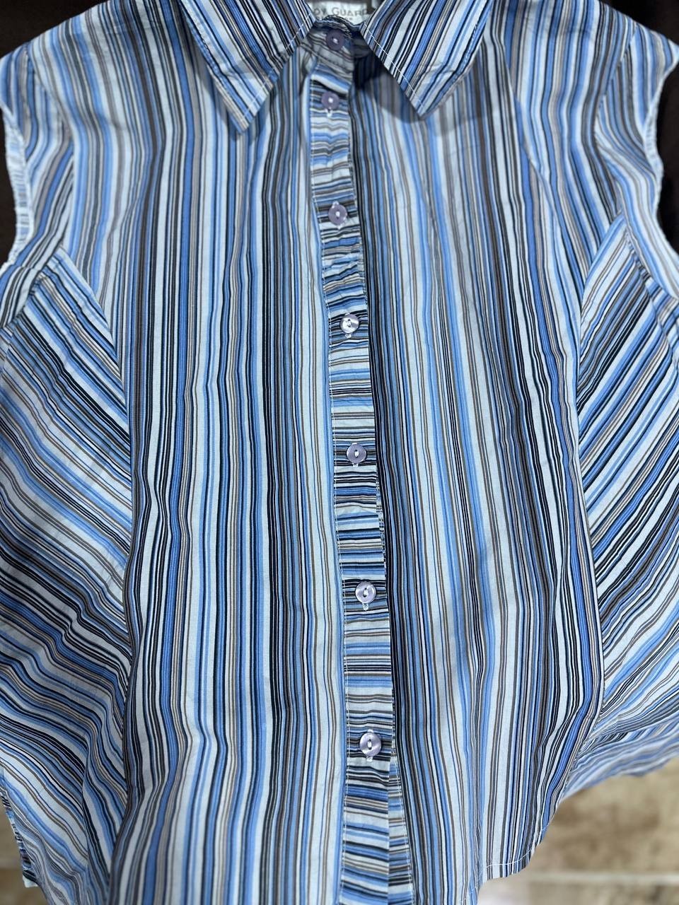 Women’s Blue Striped Sleeveless Button Up Shirt Blouse Top Casual Cute Size 42