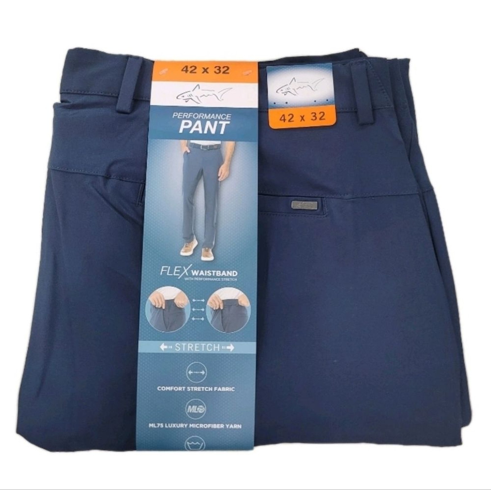 Greg Norman ML75 Men’s Luxe Performance Chino Pants 42×32 Flex Waistband Blue