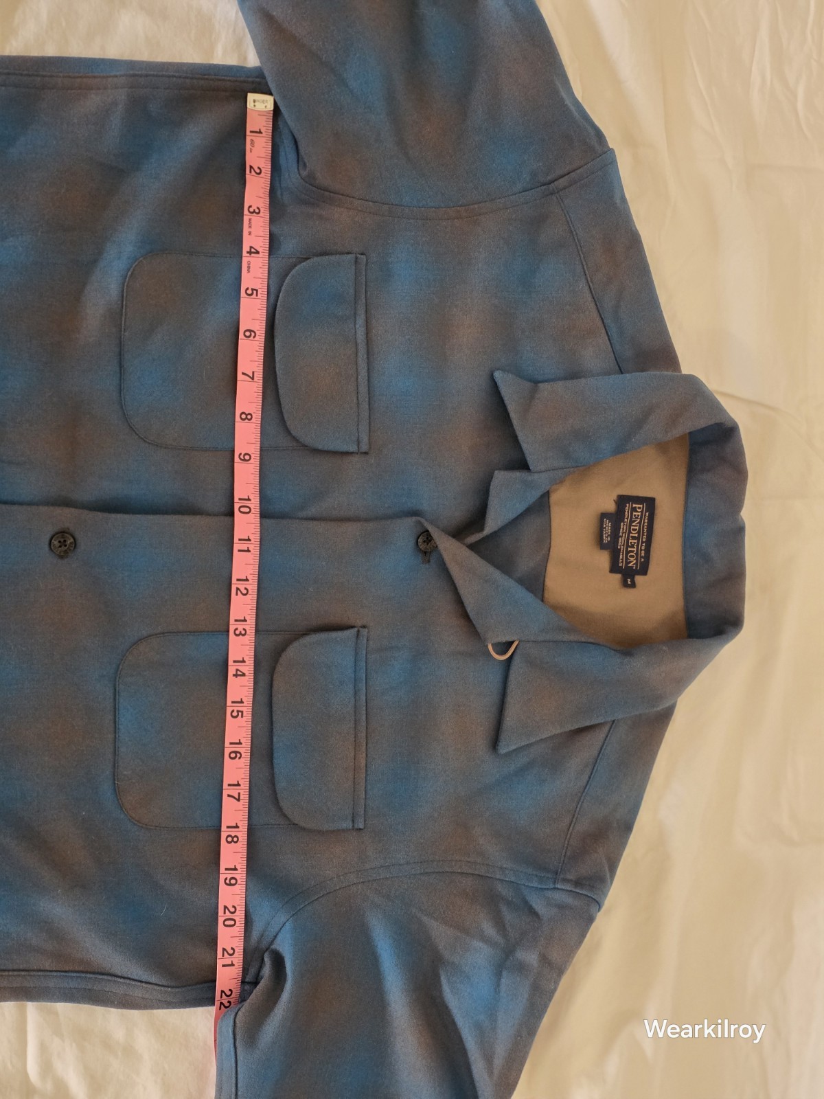 Pendleton Blue/Brown Plaid Wool Flannel short board shirt