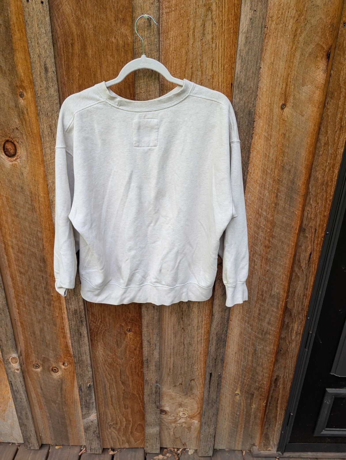 American Eagle Women’s M Crew Neck Fleece Pullover Sweatshirt Beige Graphic Logo